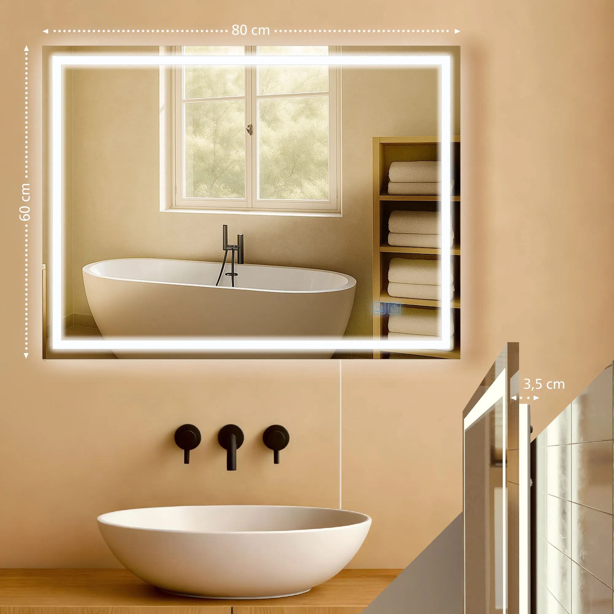 Badspiegel Jaffrey LED 80x60 cm Klarglas
