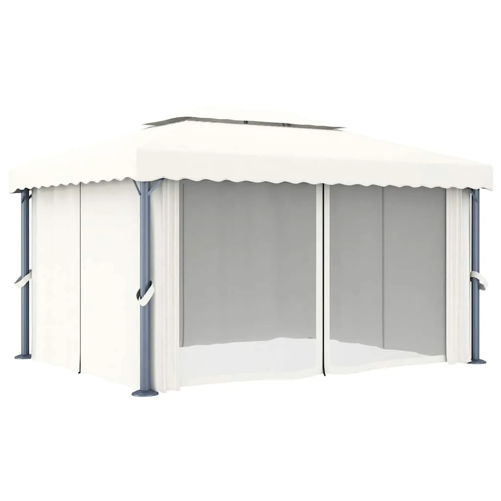 Pavillon Cremeweiß 4 x 3 m mit Doppeldach und Solar-Lichterkette