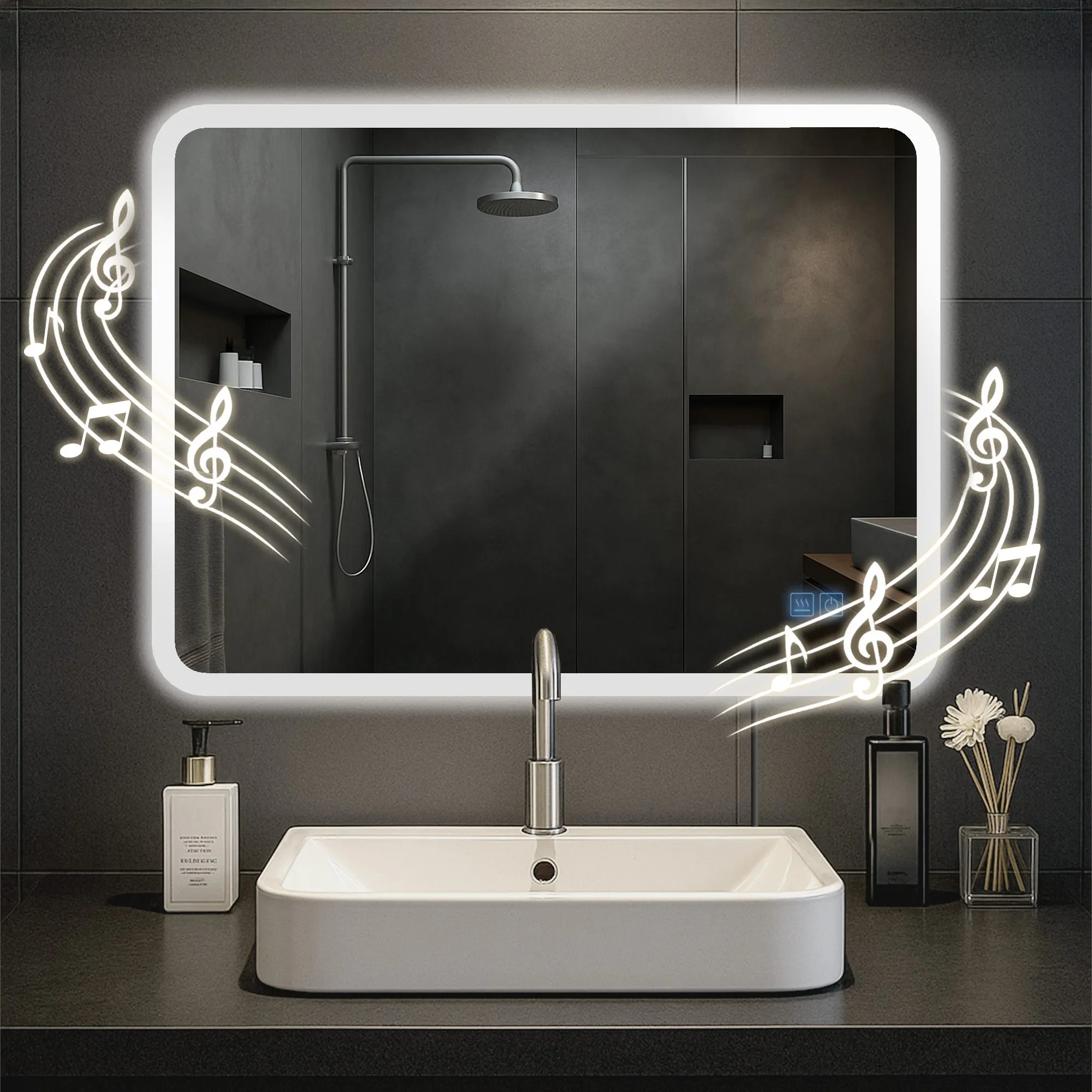 Badspiegel Jericho Bluetooth LED 80x60 cm Klarglas