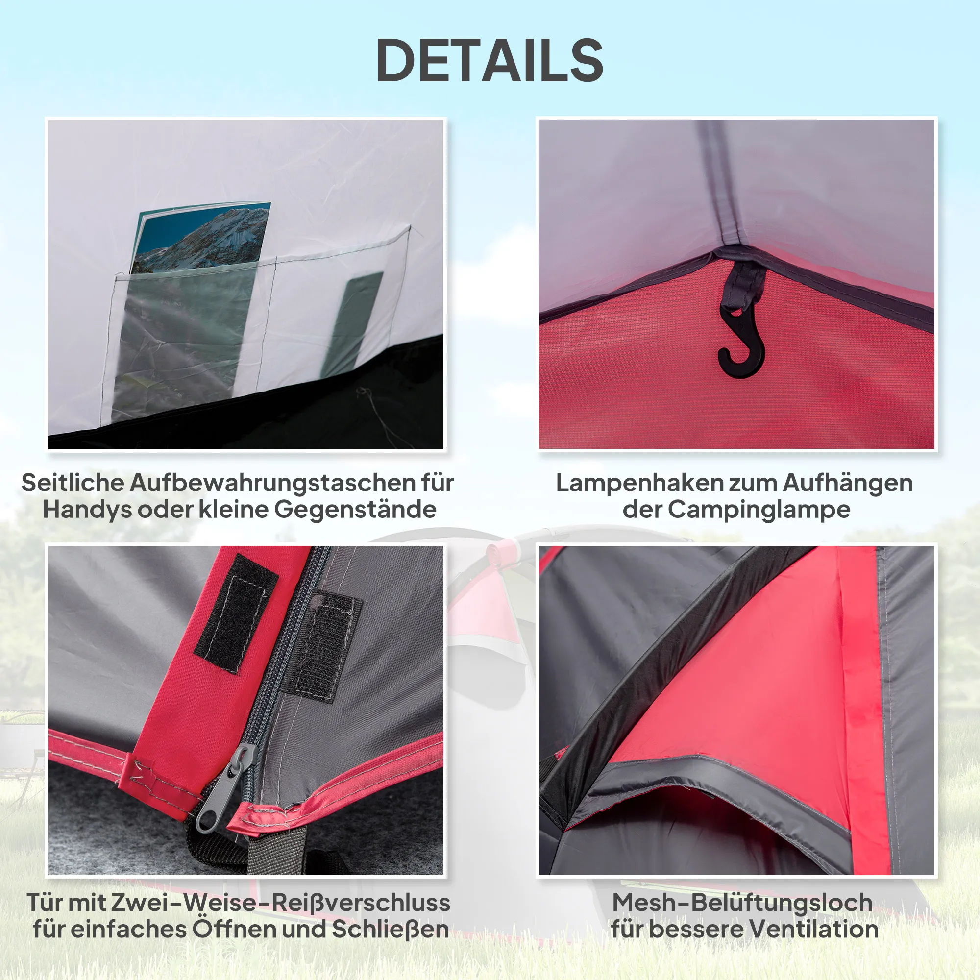 Campingzelt 2-3 Personen 426x206x154 cm Dunkelgrau