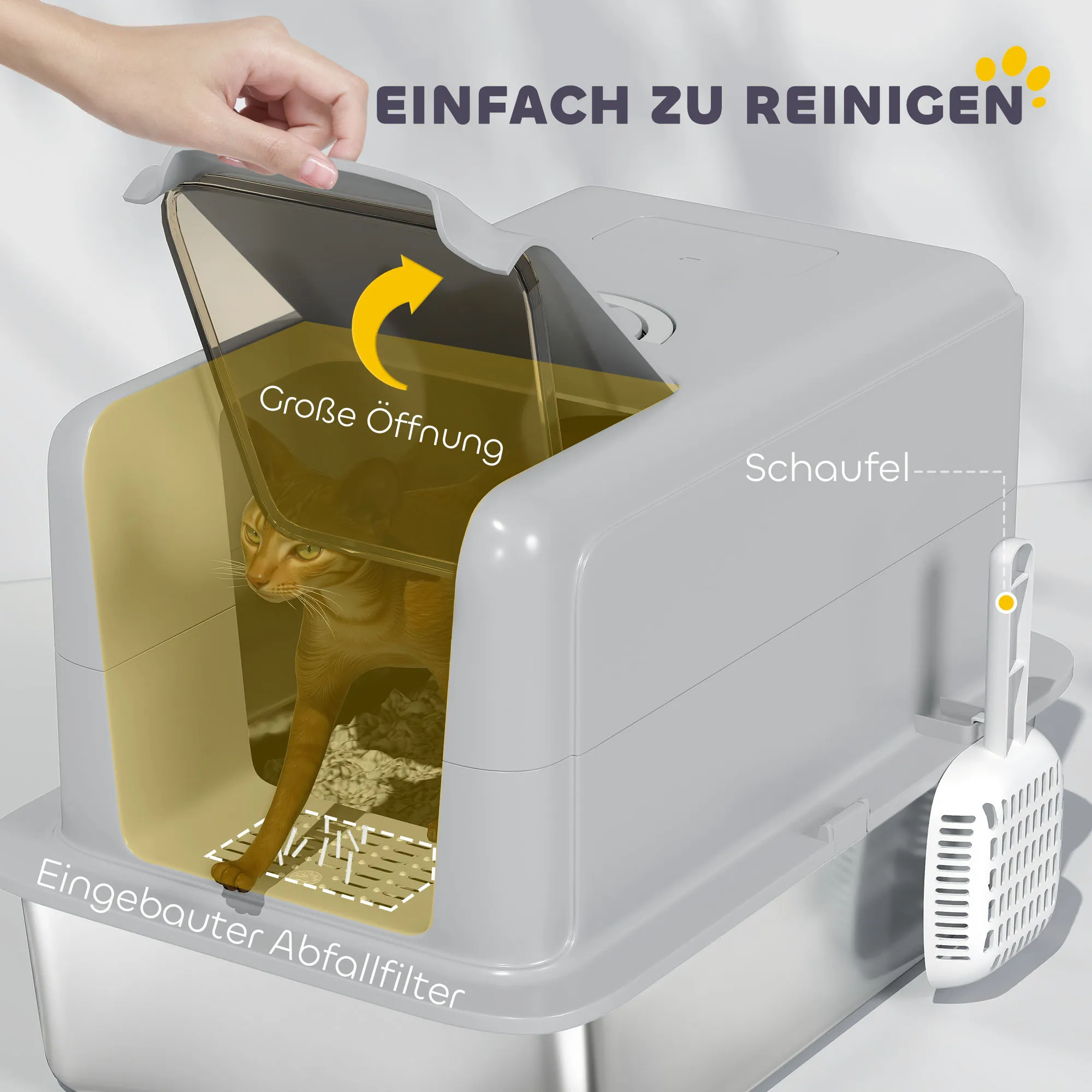 Katzentoilette Edelstahl 40,5B x 60,5T x 41,5H cm Grau+Silber