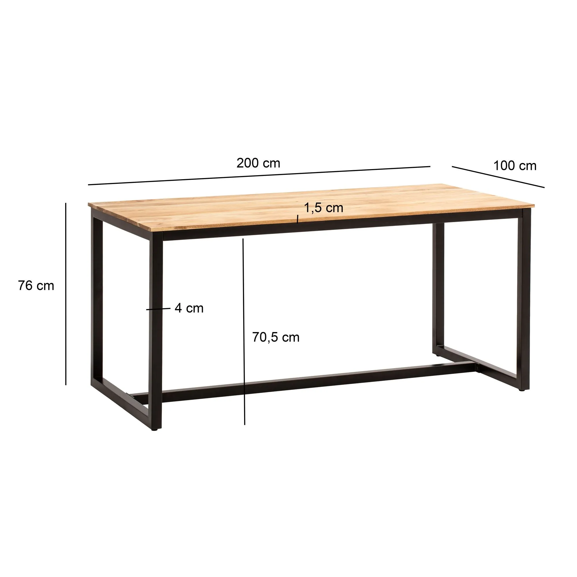 Esszimmertisch 200x100x76 cm Akazie Massivholz Metall Esstisch Loft-Style