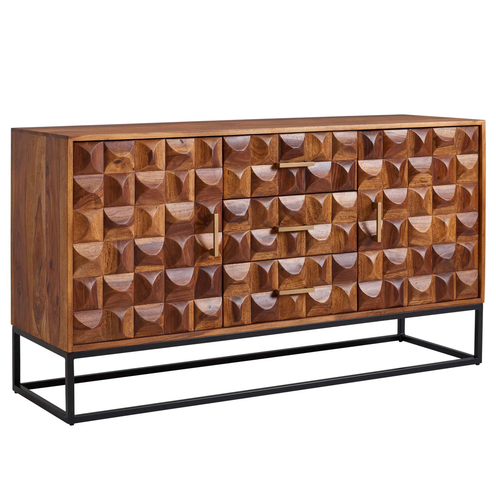 Wohnling Sideboard 145x81x45 cm Sheesham Massivholz / Metall Anrichte