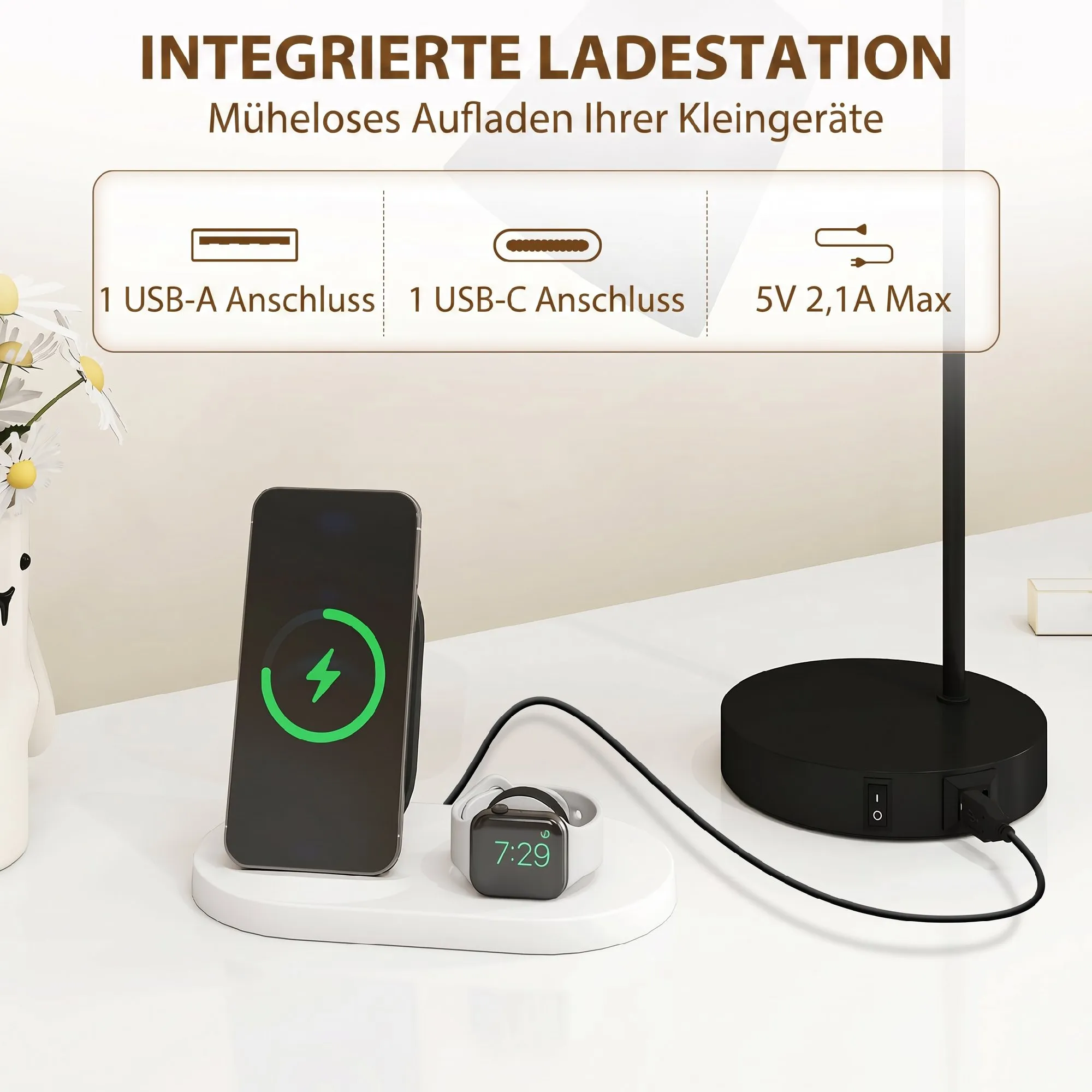Tischlampen-Set 2 Stück mit USB-A & USB-C Anschluss, Stahl, Schwarz