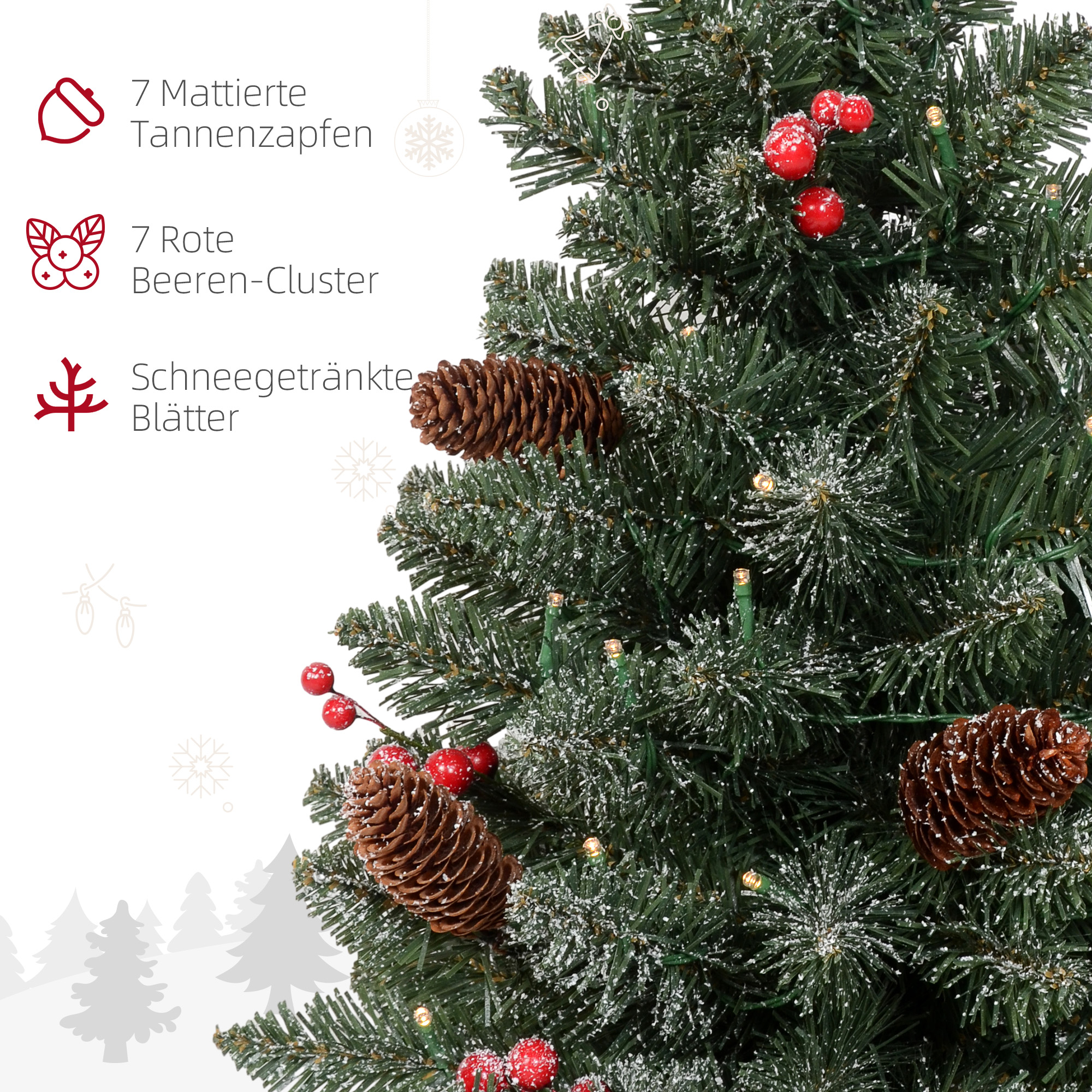 Weihnachtsbaum mit LED-Beleuchtung, 60 cm, Grün/Weiß, Kunststoff