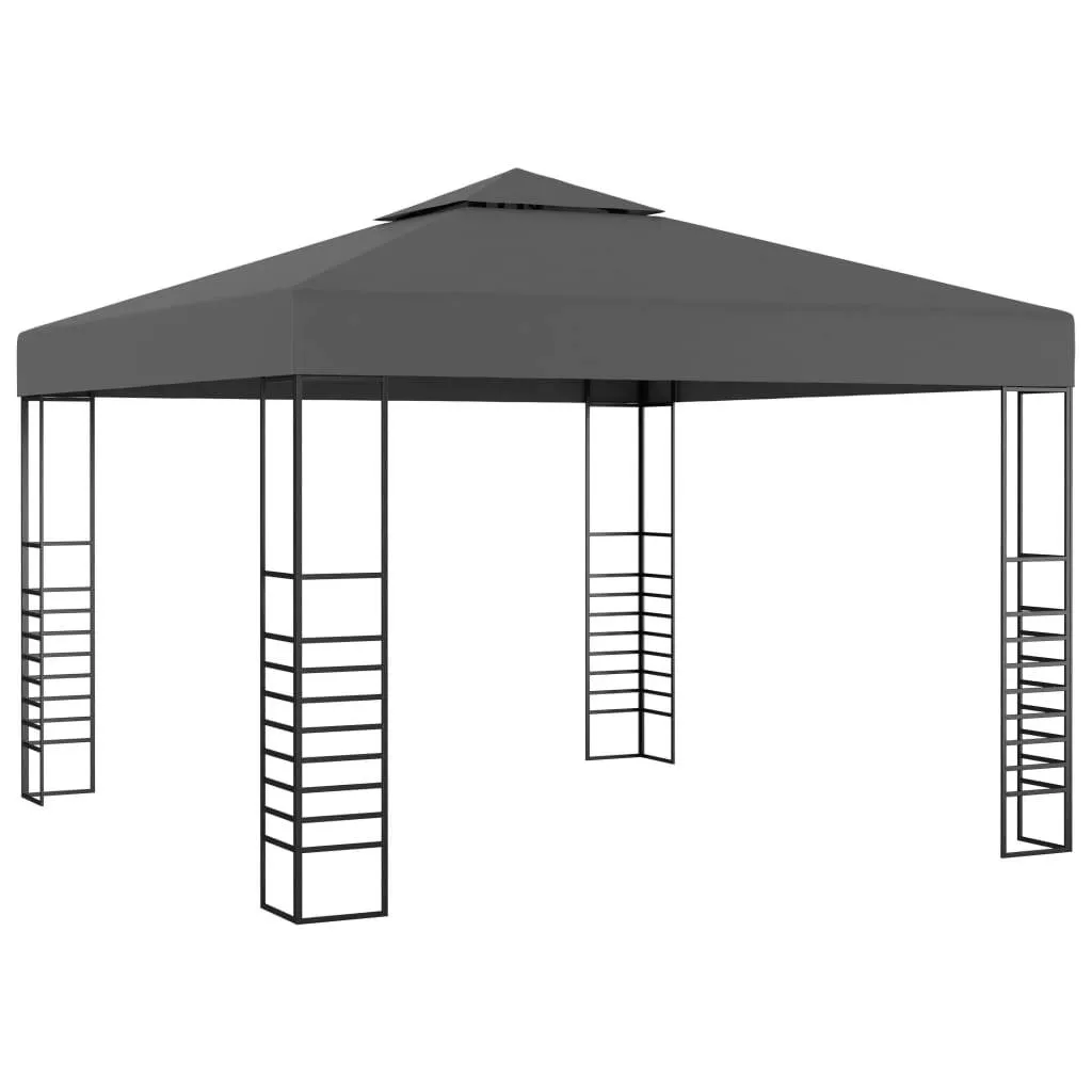 Pavillon Anthrazit 3 x 3 x 2,7 m mit UV-Schutz und Solar-Lichterkette