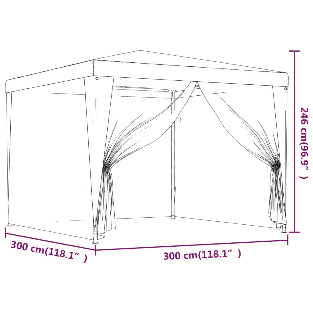 Partyzelt 300x300x246 cm Anthrazit mit wasserfestem HDPE und Mesh-Seitenwänden