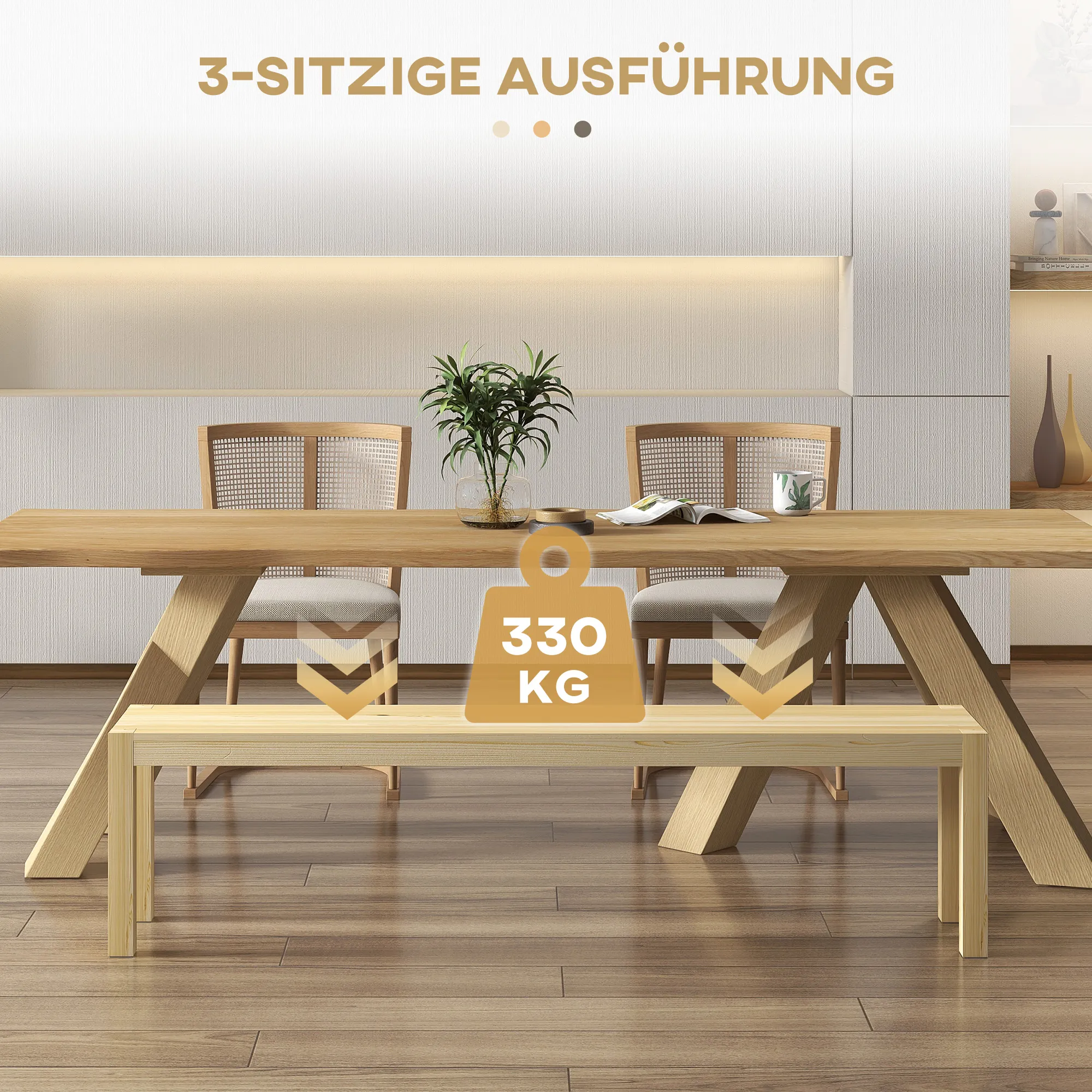 Sitzbank aus Kiefernholz 175L x 33B x 45H cm in Natur