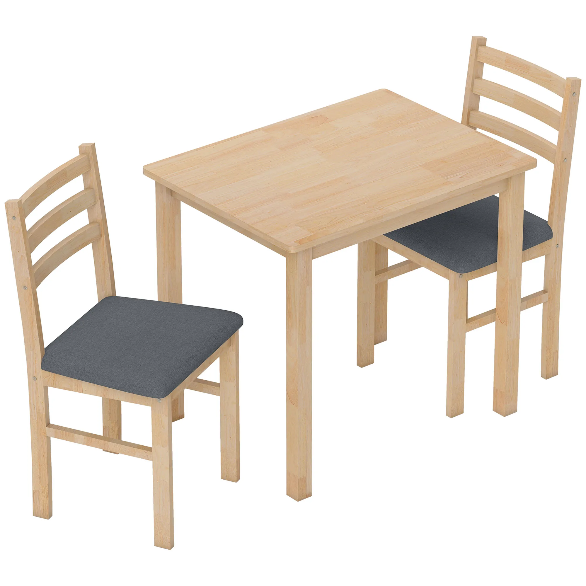 3-teiliges Esstisch-Set mit 2 Stühlen, Küchentisch für kompakte Räume, gepolsterte Stühle, platzsparend, MDF, Naturholz