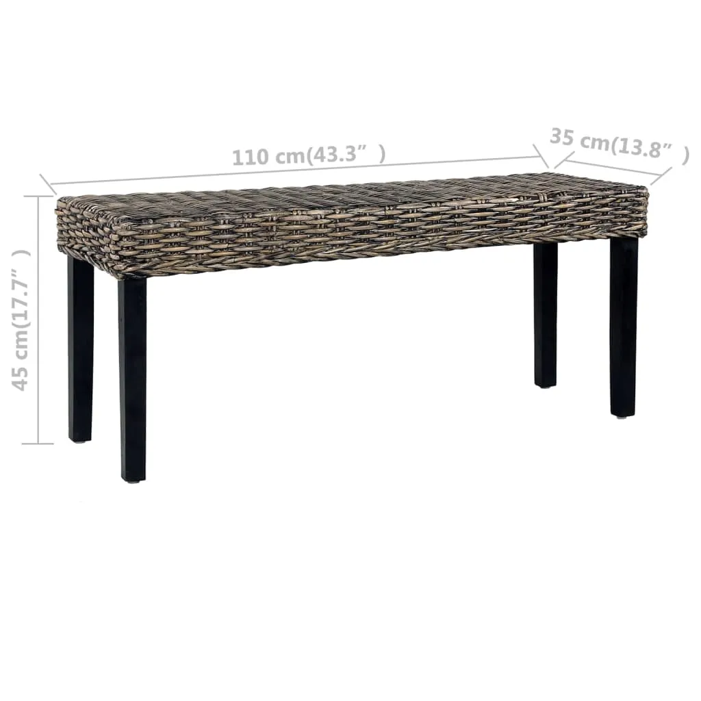 Rattan-Sitzbank 110x35x45 cm Schwarz mit Massivholz-Beinen