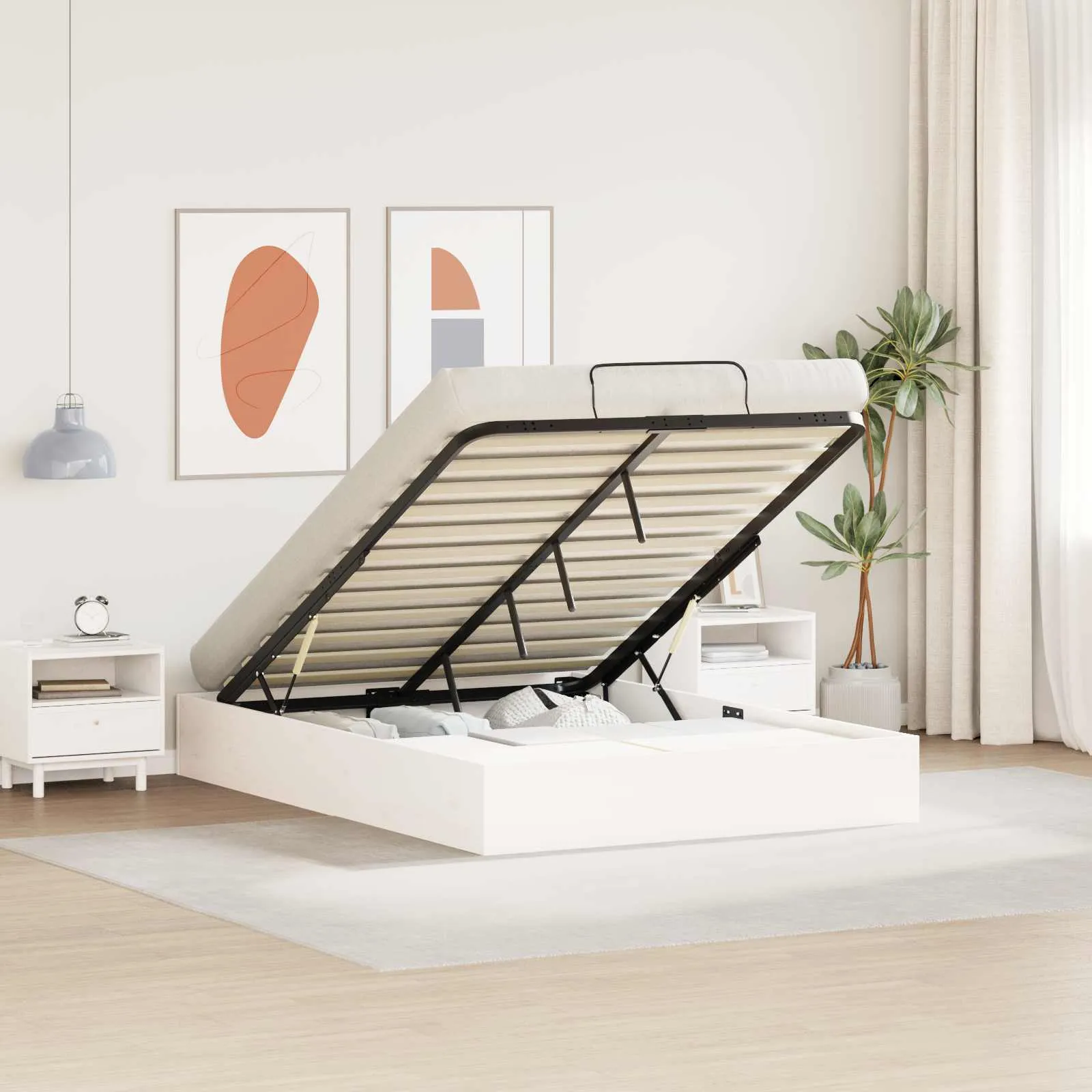 Ottoman Bettgestell mit Stauraum 120 x 200 cm Weiß