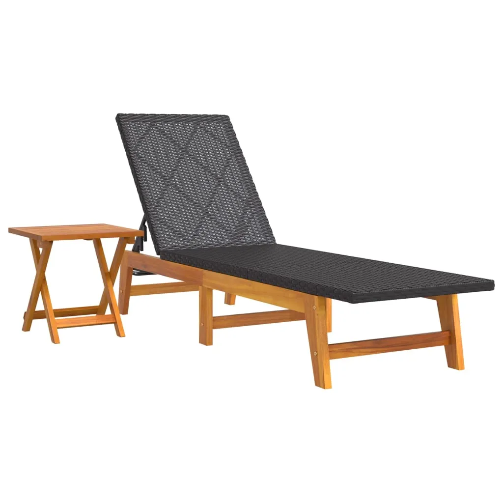 Sonnenliege aus Echtholz und PE-Rattan 200x54x87 cm Schwarz Braun
