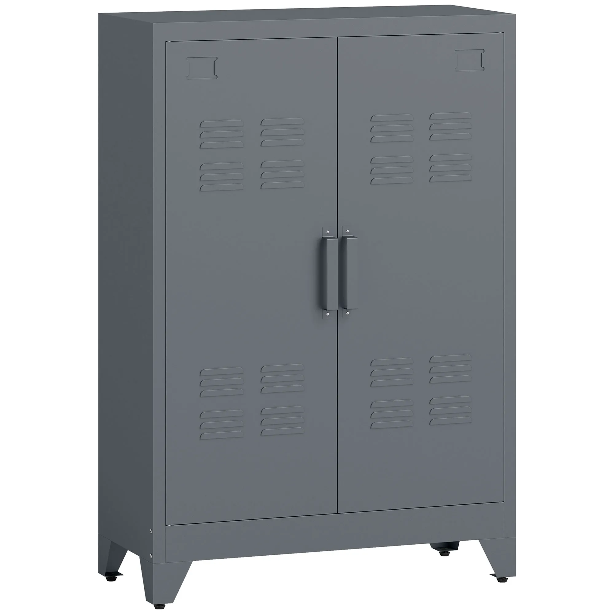 Aktenschrank mit Lamellentüren, Lagerschrank, Metallschrank mit 2 verstellbaren Einlegeböden, 75 x 33 x 110 cm, Grau Aktenschrank mit Lamellentüren, Lagerschrank, Metallschrank mit 2 verstellbaren Einlegeböden, 75 x 33 x 110 cm, Grau