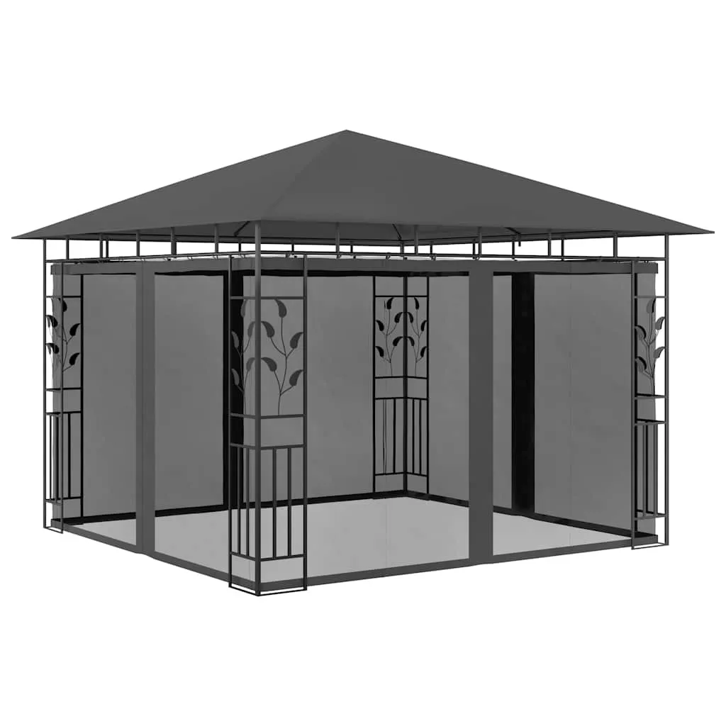 Pavillon 3x3 m Anthrazit mit Metallrahmen und Stoff-Sonnendach