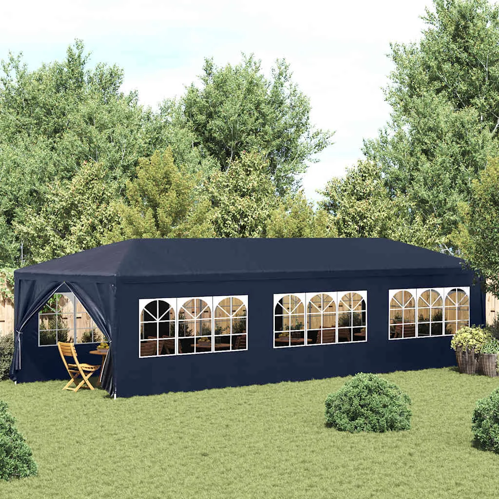 Blaues Partyzelt 9 x 3 x 2,55 m mit Stahlrahmen und PE-Dach