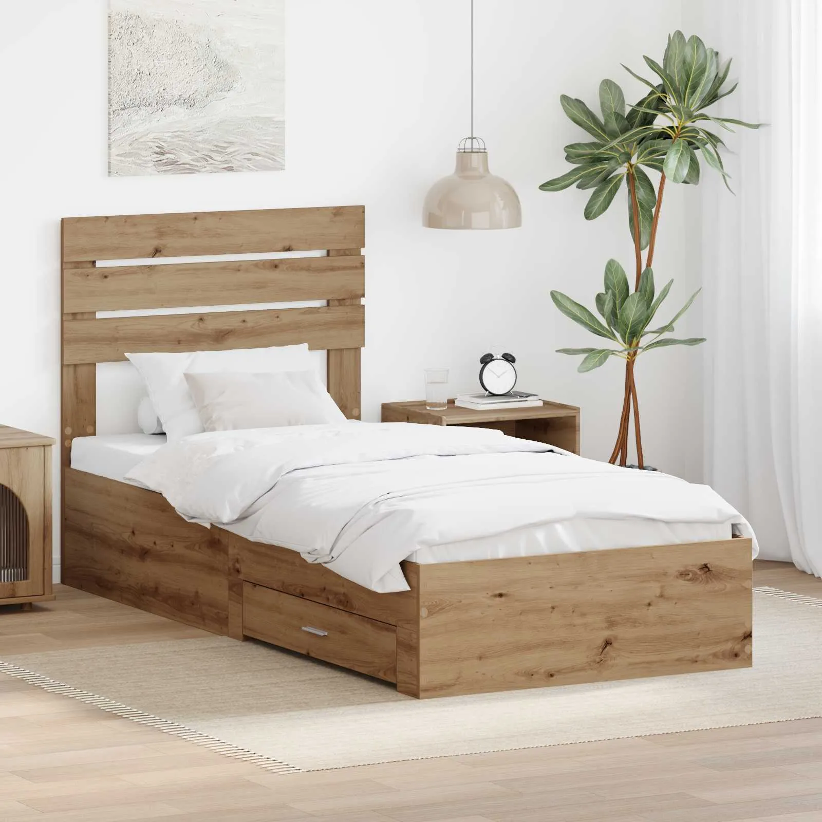 Bettgestell mit Schubladen und Kopfteil Massivholz 90-100 cm