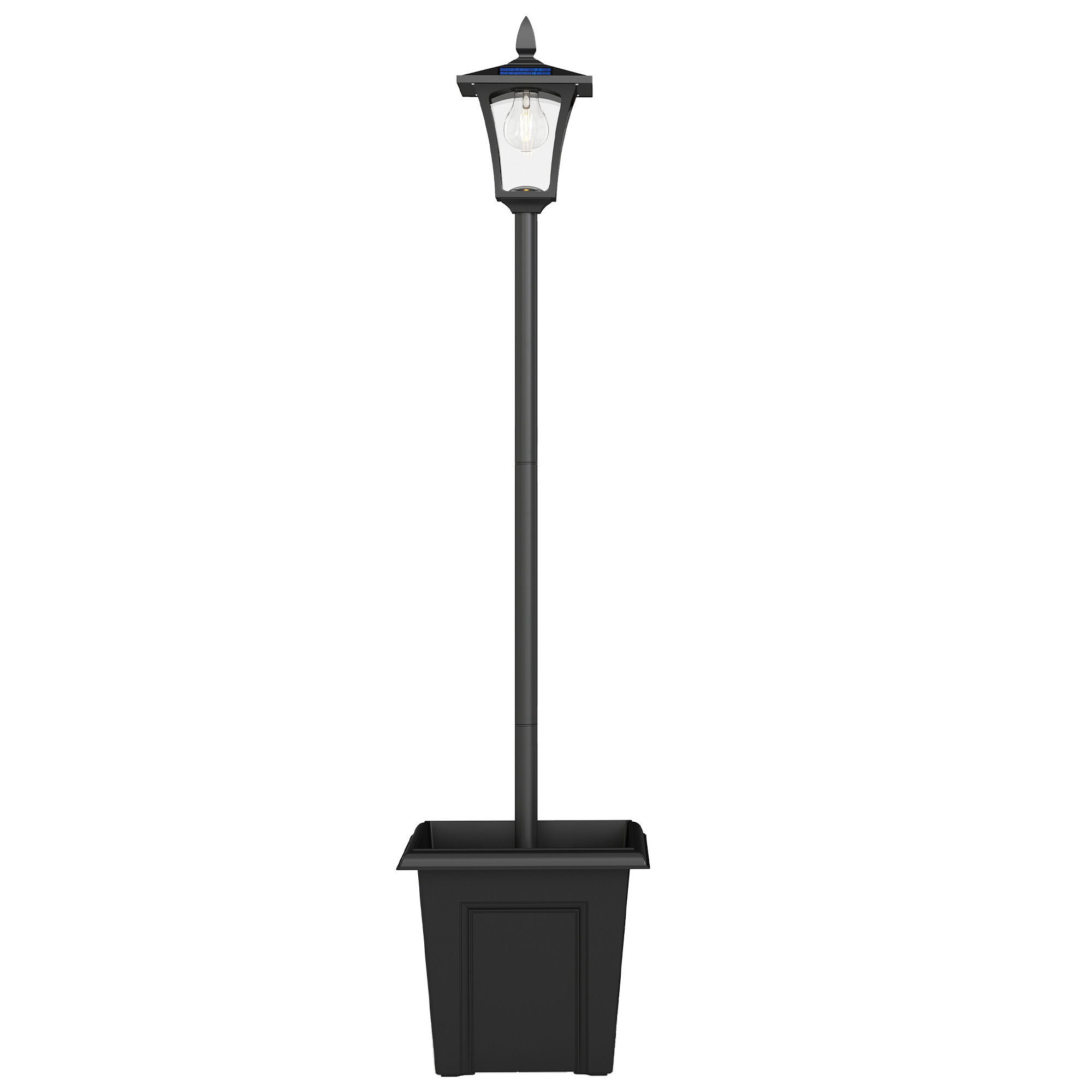 Solar Gartenlaterne mit Pflanzkübel, Aluminium, 160 cm, Schwarz