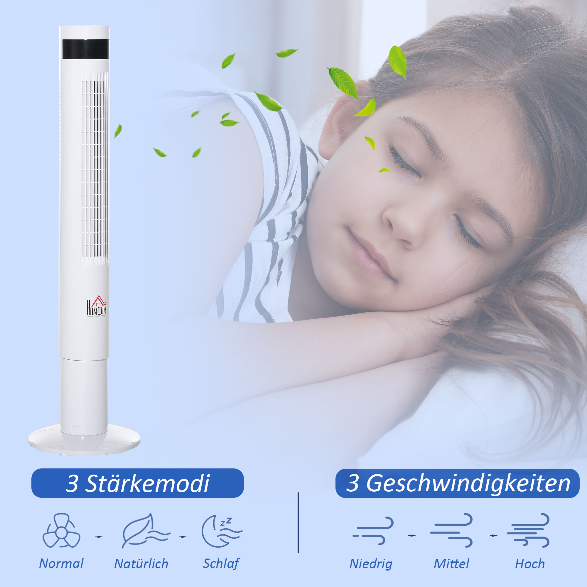 Turmventilator 30 Ø x 110H cm in Weiß mit Fernbedienung