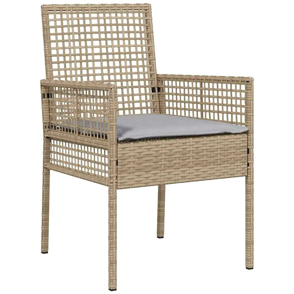 Garten-Esszimmer-Set Poly-Rattan Beige mit 1 Tisch, 2 Stühlen, 2 Kissen