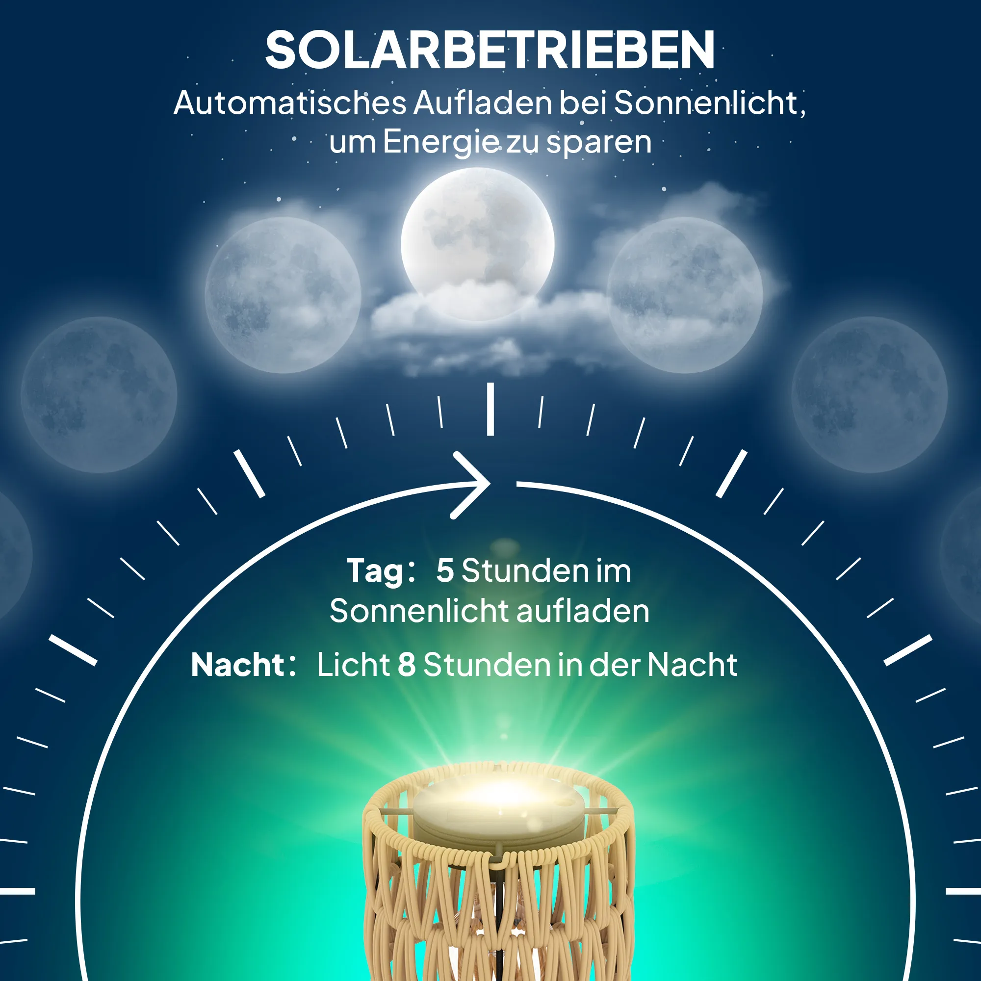 Solar Stehlampe Rattan Gartenleuchte Boho-Stil Ø37 x 144 cm Gelb