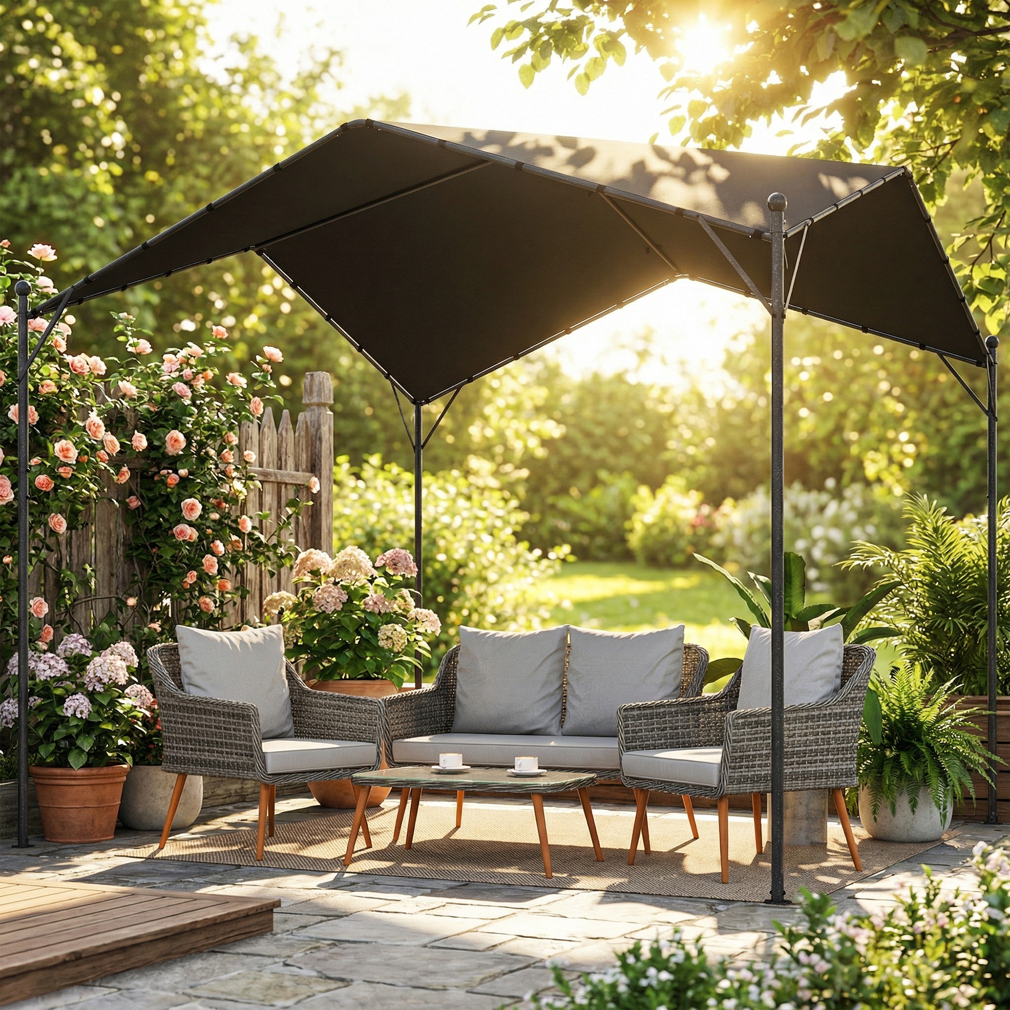 Pergola 3 x 3 m Dunkelgrau mit schrägem Dachdesign
