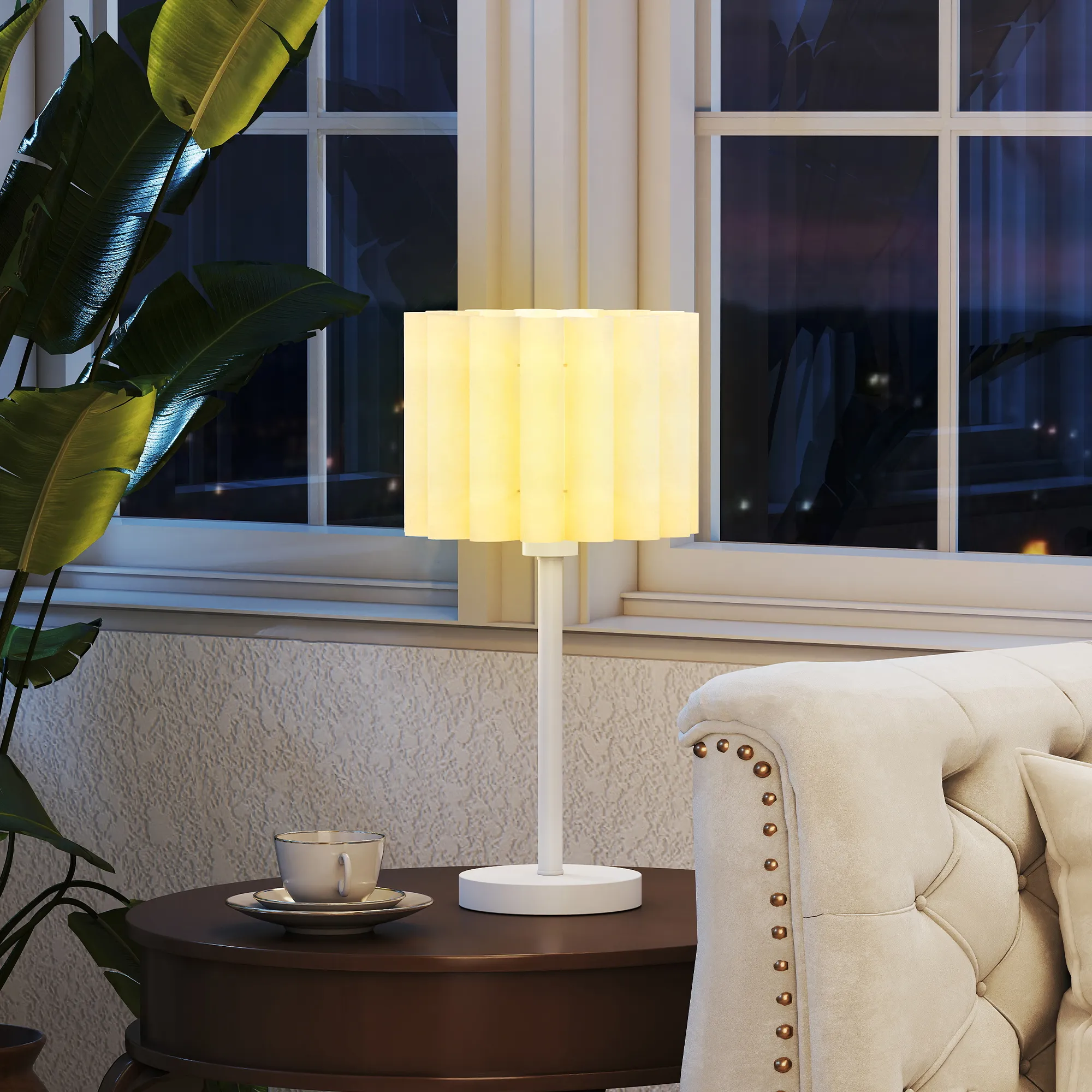 Tischlampe Retro-Stil Kunststoff-Schirm E27 Metallfuß Weiß