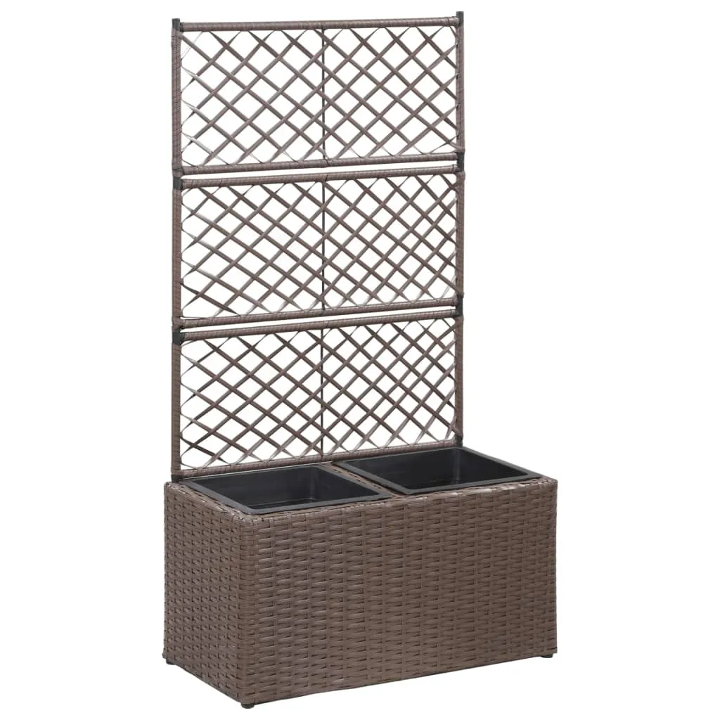 Hochbeet mit Rankgitter 2 Töpfe 58×30×107cm Poly Rattan Braun Hochbeet mit Rankgitter 2 Töpfe 58×30×107cm Poly Rattan Braun