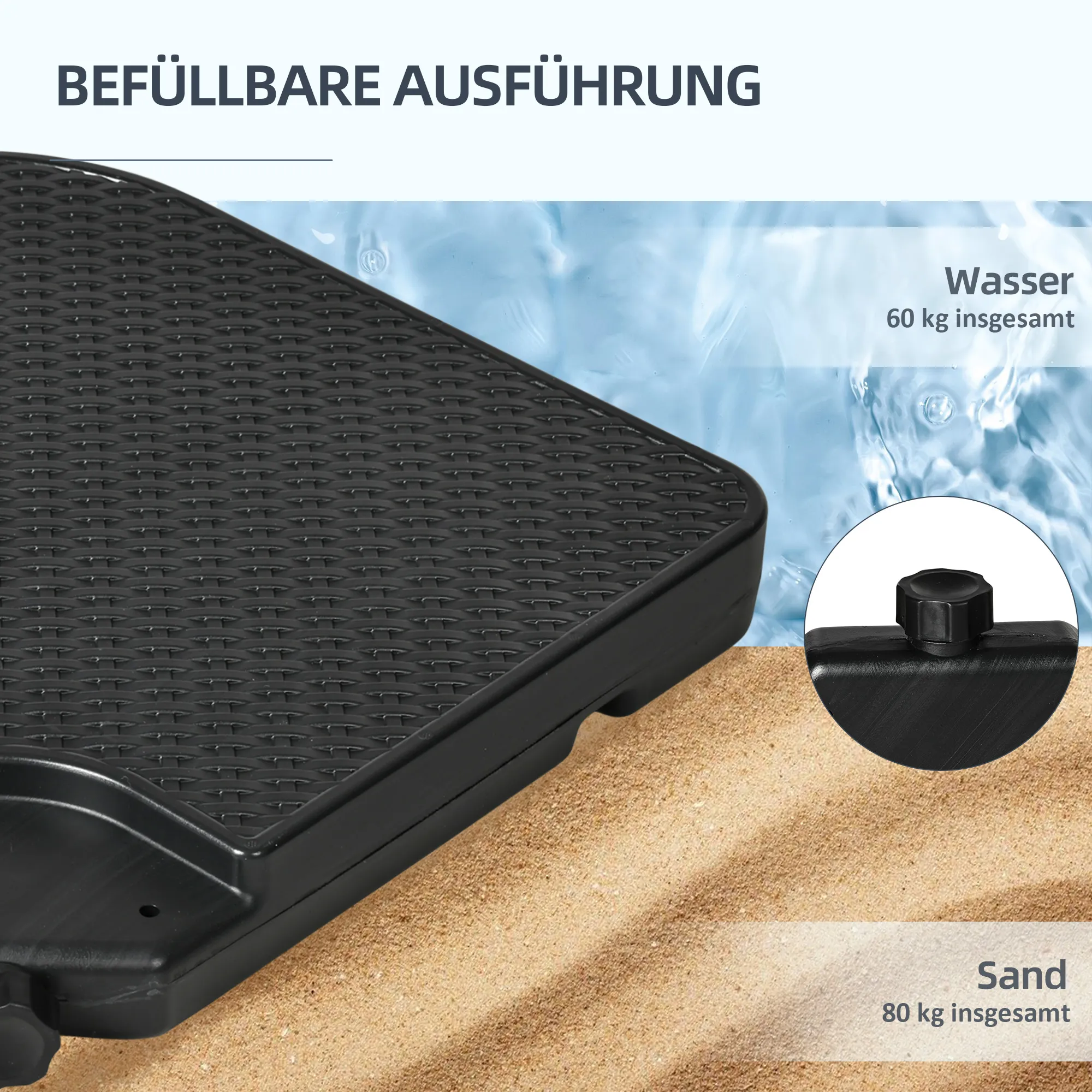 Sonnenschirmständer Schwarz 100x100x8 cm aus HDPE
