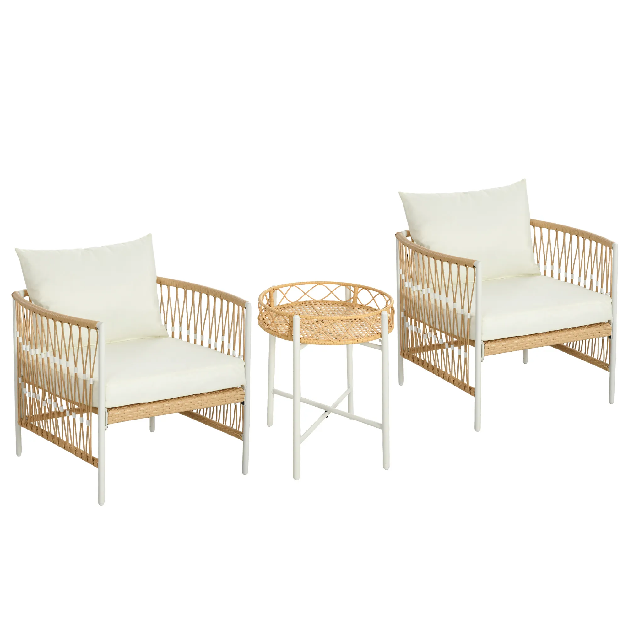 Rattan Bistro-Set Gelb+Cremeweiß 72L x 66B x 64H cm