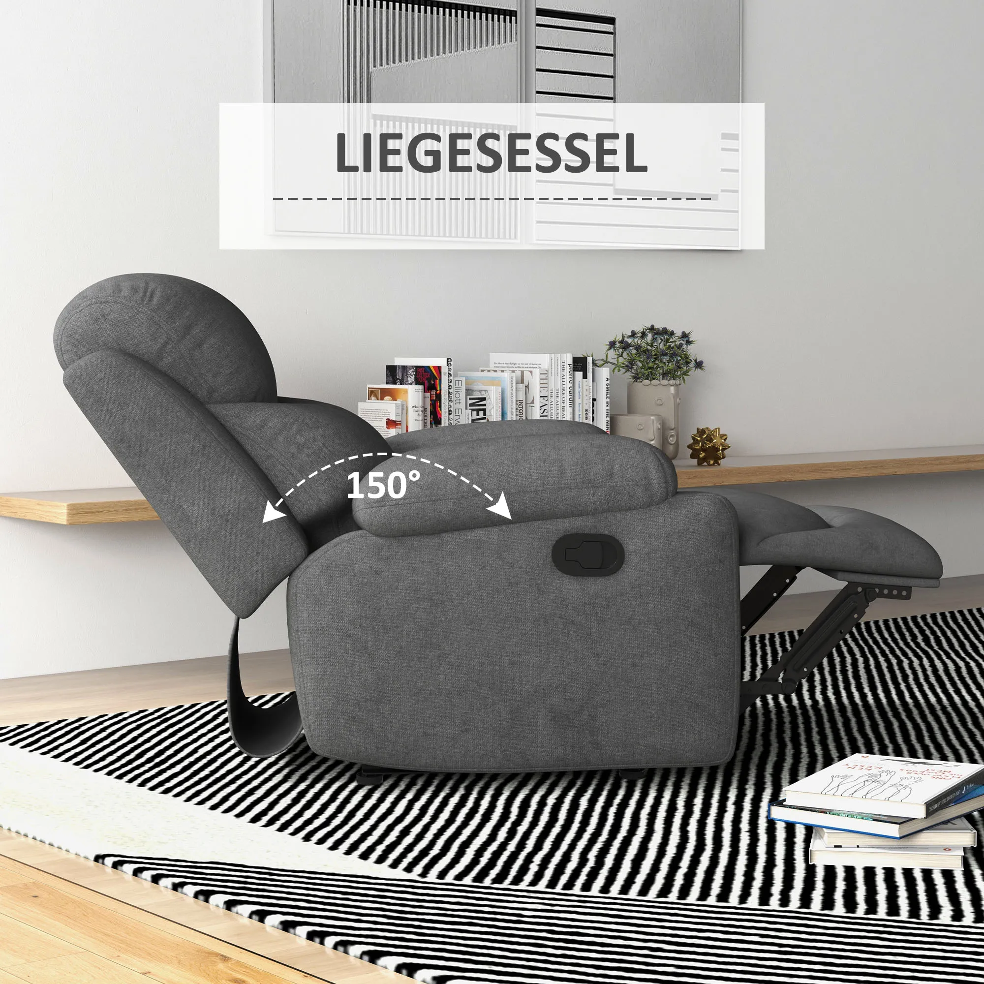 Relaxsessel Liegesessel Fernsehsessel, Liegefunktion Leinenoptik, 93 cm x 88 cm x 102 cm, Grau