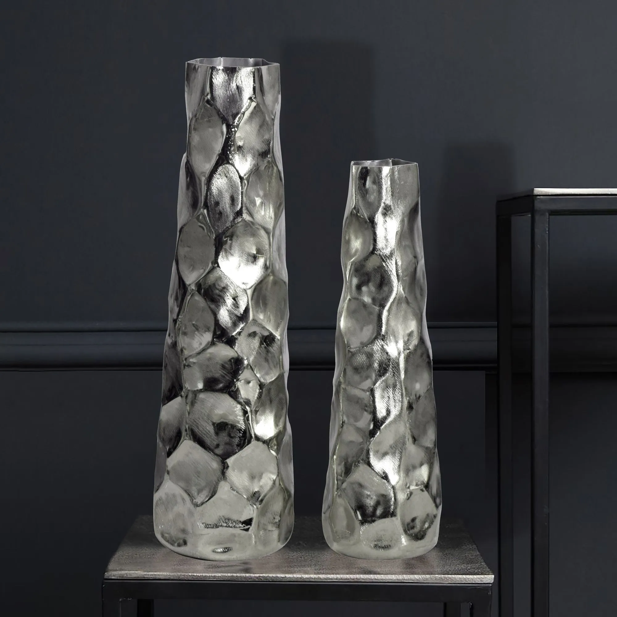 Deko Vase 2er Set Aluminium Silber Blumenvase Modern