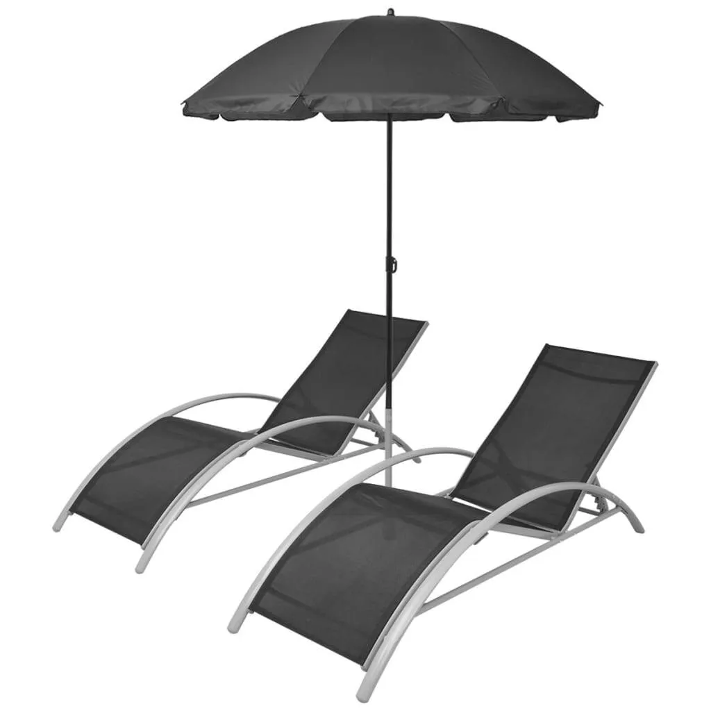 Elegantes Liegestühleset mit Schirm, 156 x 60 x 89 cm
