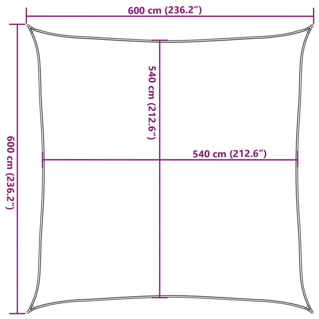 HDPE Sonnensegel 6 x 6 m, Weiß, Quadratisch