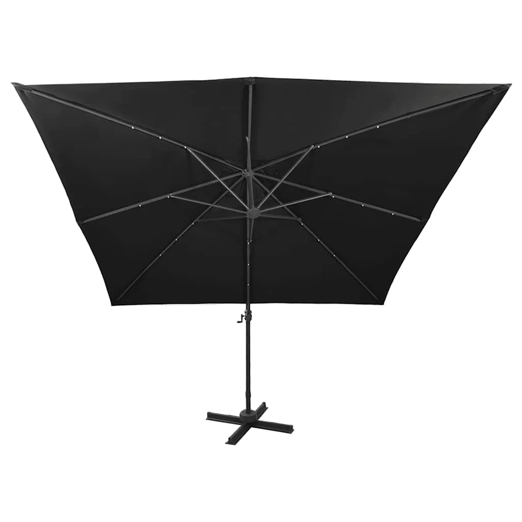 Eleganter Ampelschirm Schwarz 300 x 300 x 258 cm mit LED-Beleuchtung
