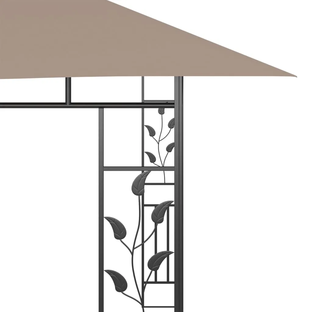 Pavillon 4x3x2,73 m Taupe mit Stahlrahmen und Solar-Lichterkette