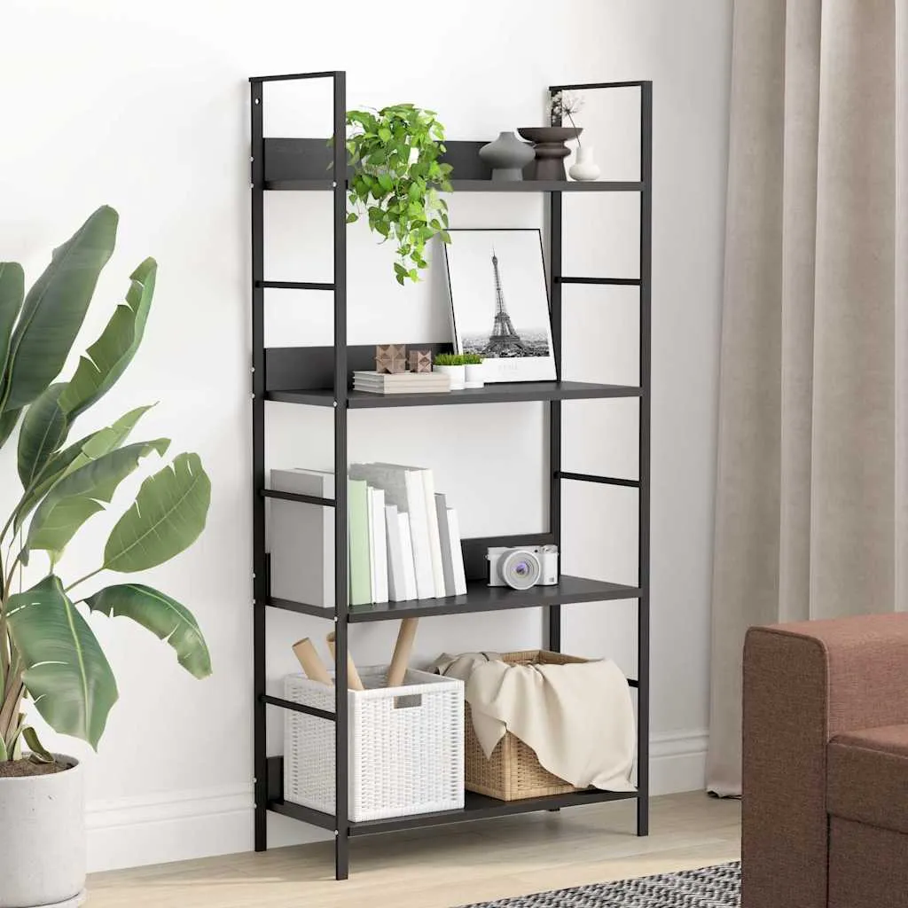 Schwarzes Standregal aus Holzwerkstoff und Stahl 60x27,6x124,5 cm