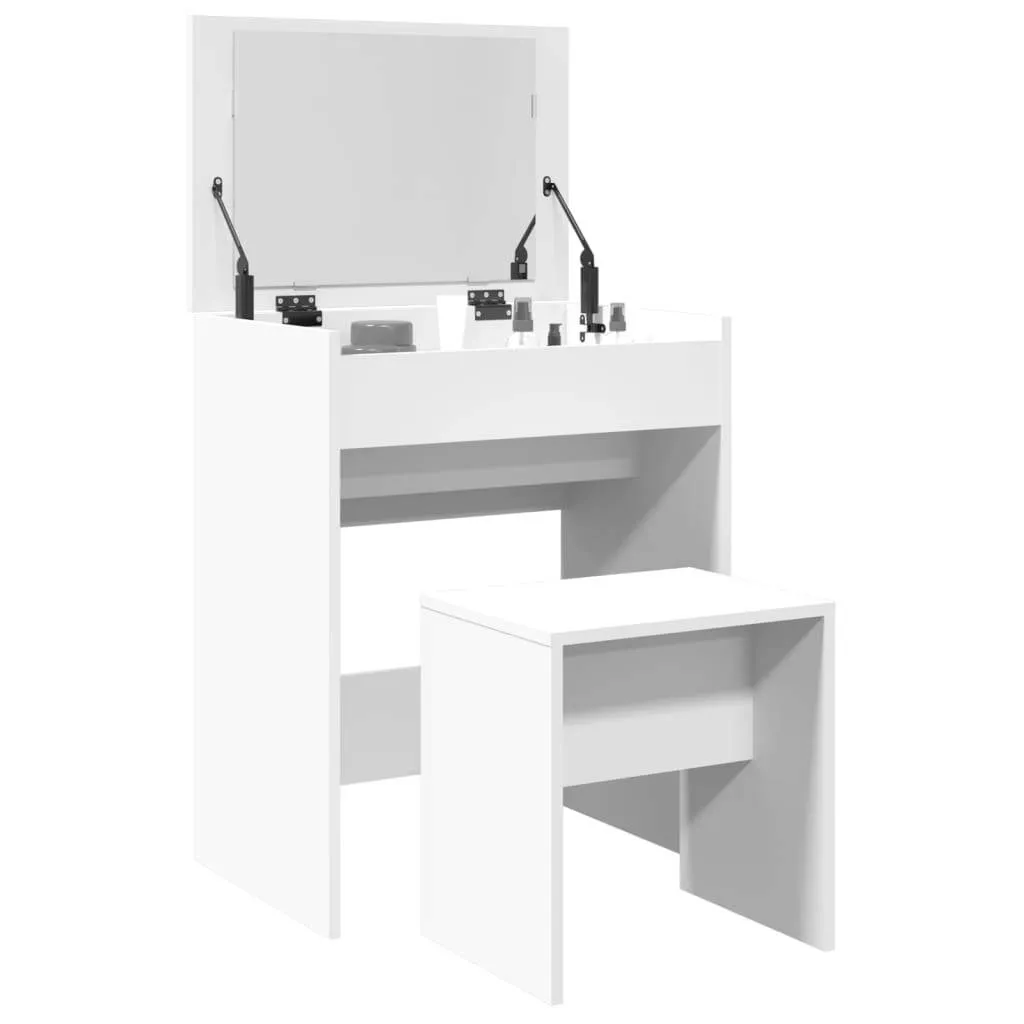 Weißer Schminktisch 60 x 40 x 75 cm mit Spiegel und Fach