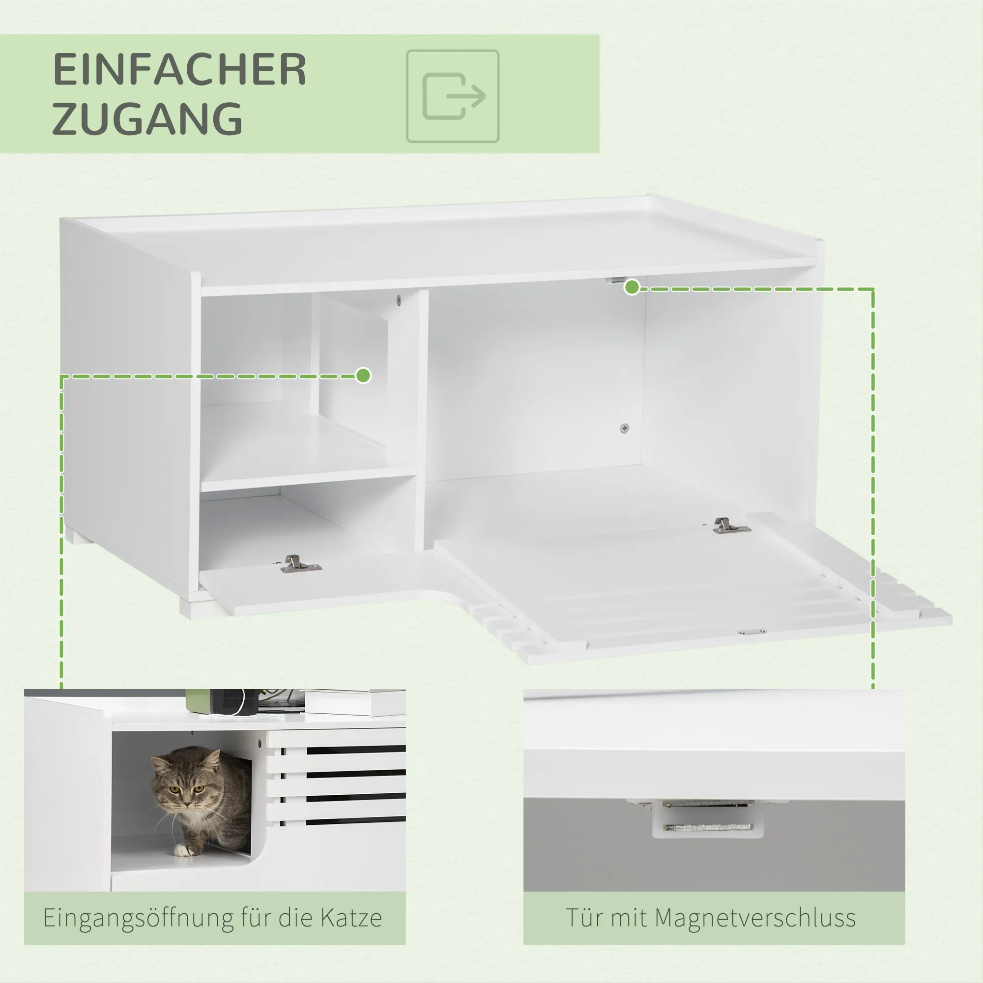 Katzentoilette Beistelltisch 90B x 48T x 43,5H cm Weiß