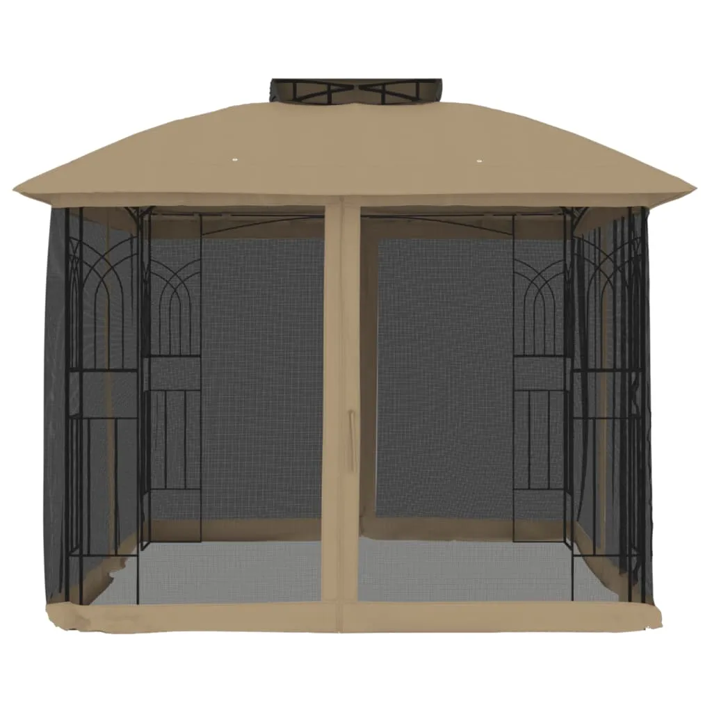 Pavillon 2,94x2,94x2,7 m Anthrazit mit Taupe Dach und schwarzen Netzwänden