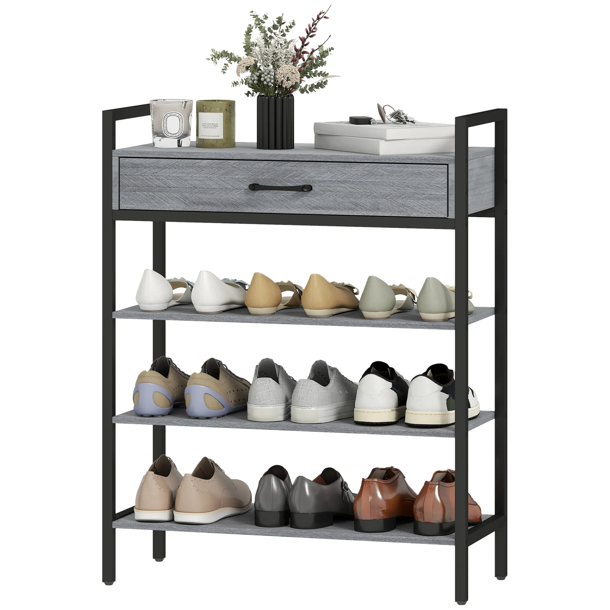 Schuhregal Grau 70B x 30T x 87,6H cm mit Schublade