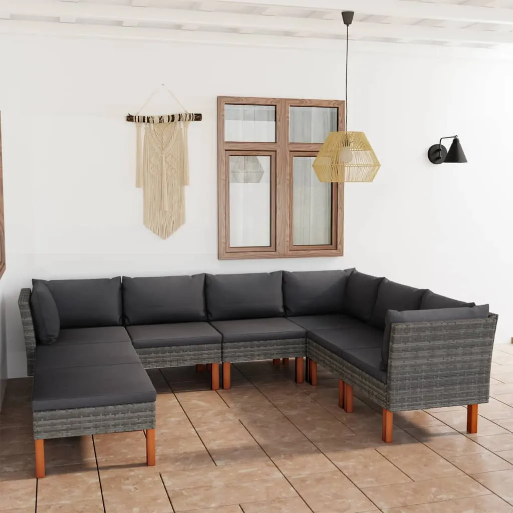 8-tlg. Garten-Lounge-Set mit Kissen Poly Rattan Grau