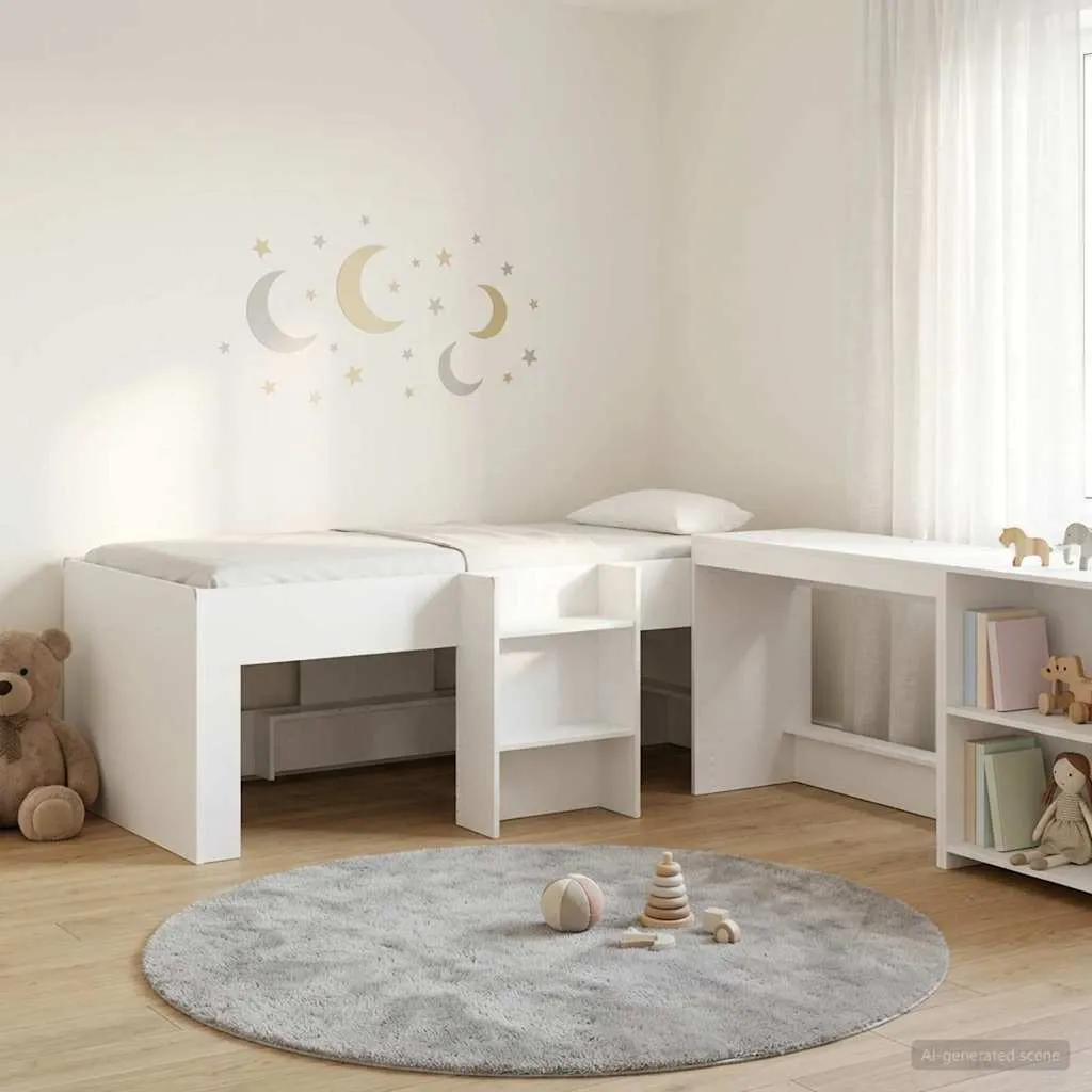 Kinder Hochbett mit Schreibtisch 203x101x68,5 cm Weiß