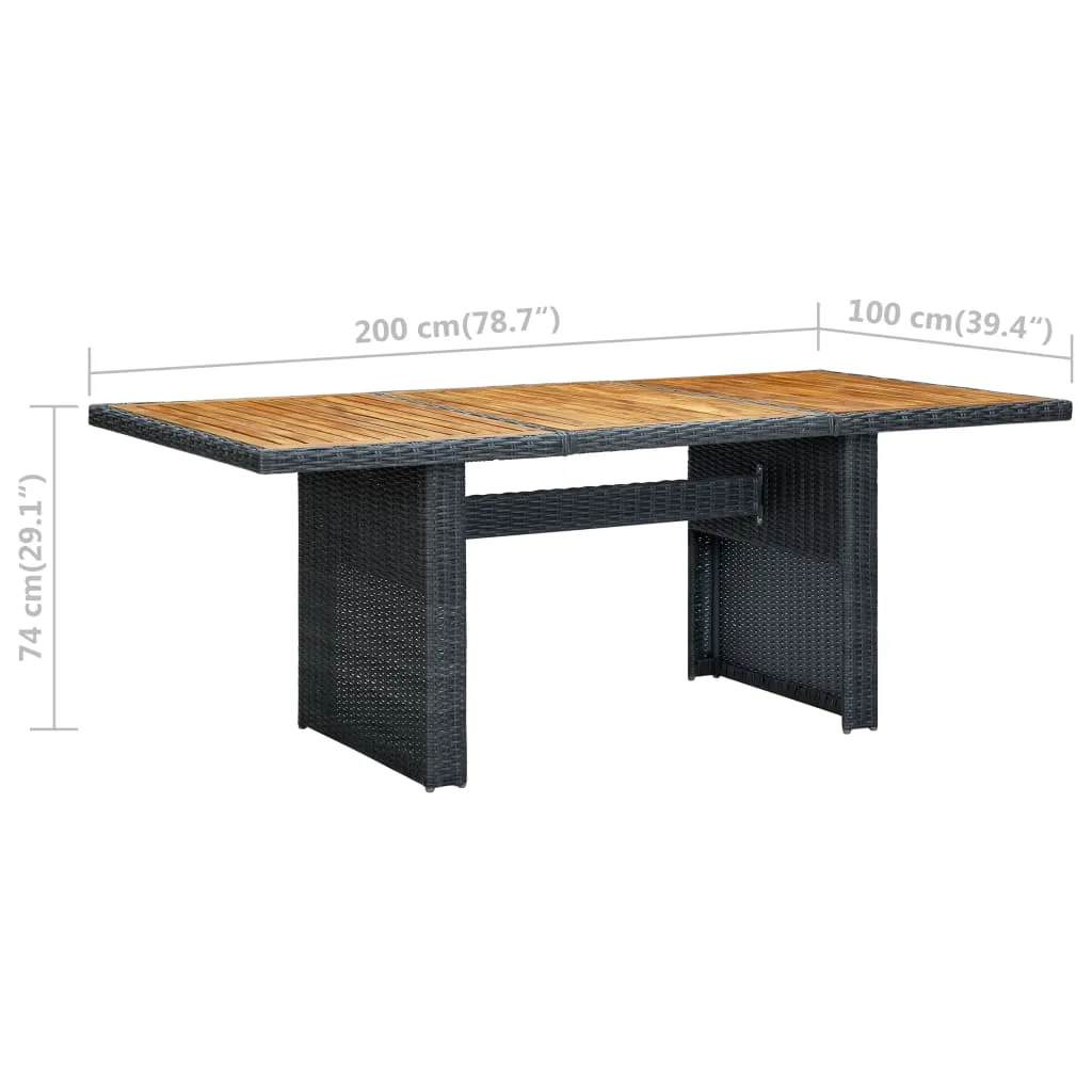 Gartentisch aus Echtholz und PE-Rattan 200x100x74 cm Dunkelgrau Braun