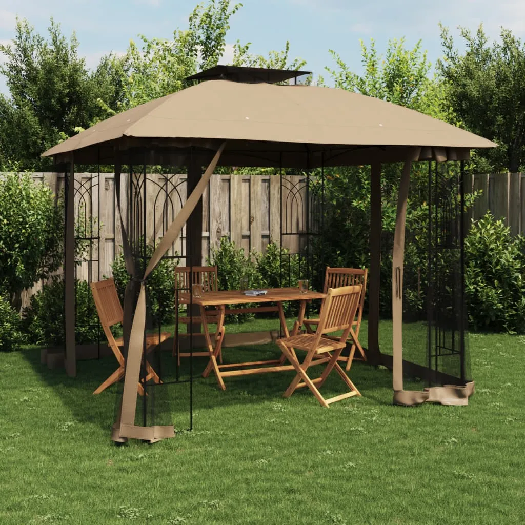 Pavillon 2,94x2,94x2,7 m Anthrazit mit Taupe Dach und schwarzen Netzwänden