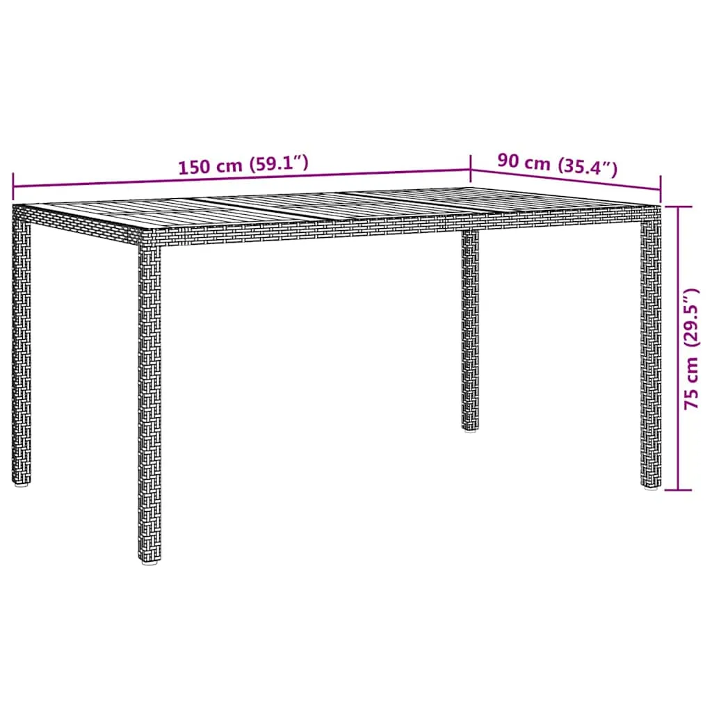 Gartentisch Schwarz 150 x 90 x 75 cm Poly-Rattan