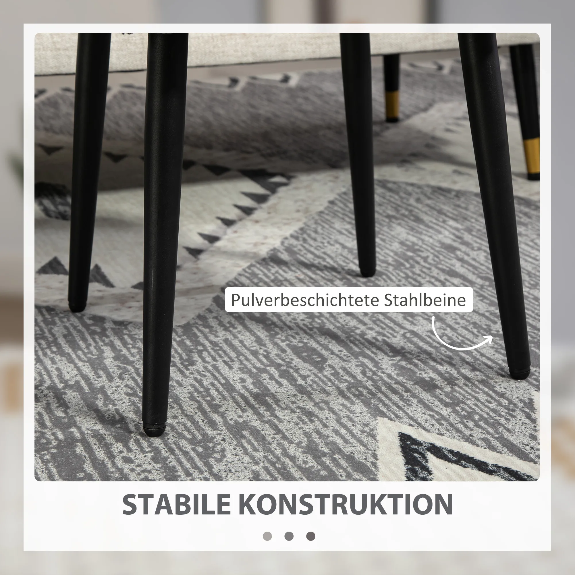 Hocker, Fußstütze, gepolsterter Sitz, Kaschmir-Optik, Stahlbeine, 42 x 42 x 44 cm, Dunkelgrau