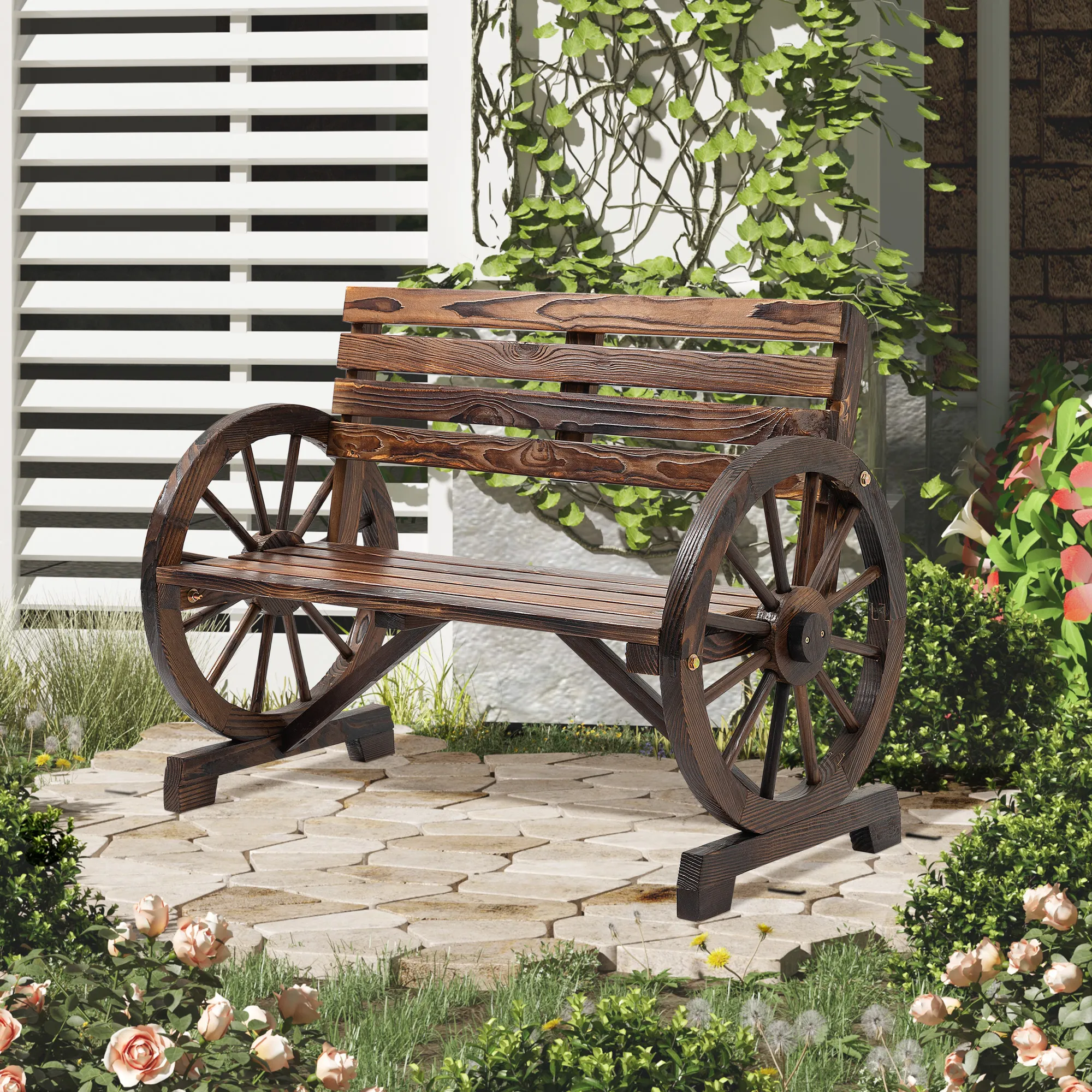 Rustikale Gartenbank aus massivem Tannenholz 105,5x56x79 cm Braun