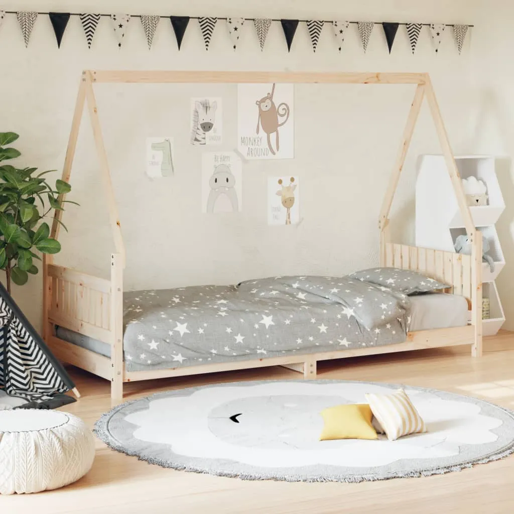 Kinderbett Hausform aus massivem Kiefernholz 205,5x85,5x146 cm natur