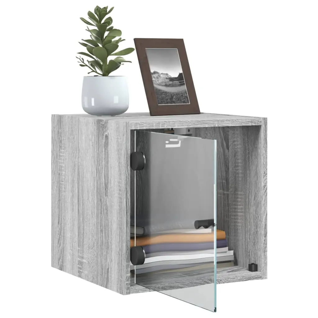Trendiger Wand-Nachttisch Grau Sonoma 35x37x35 cm aus Holzwerkstoff und Glas