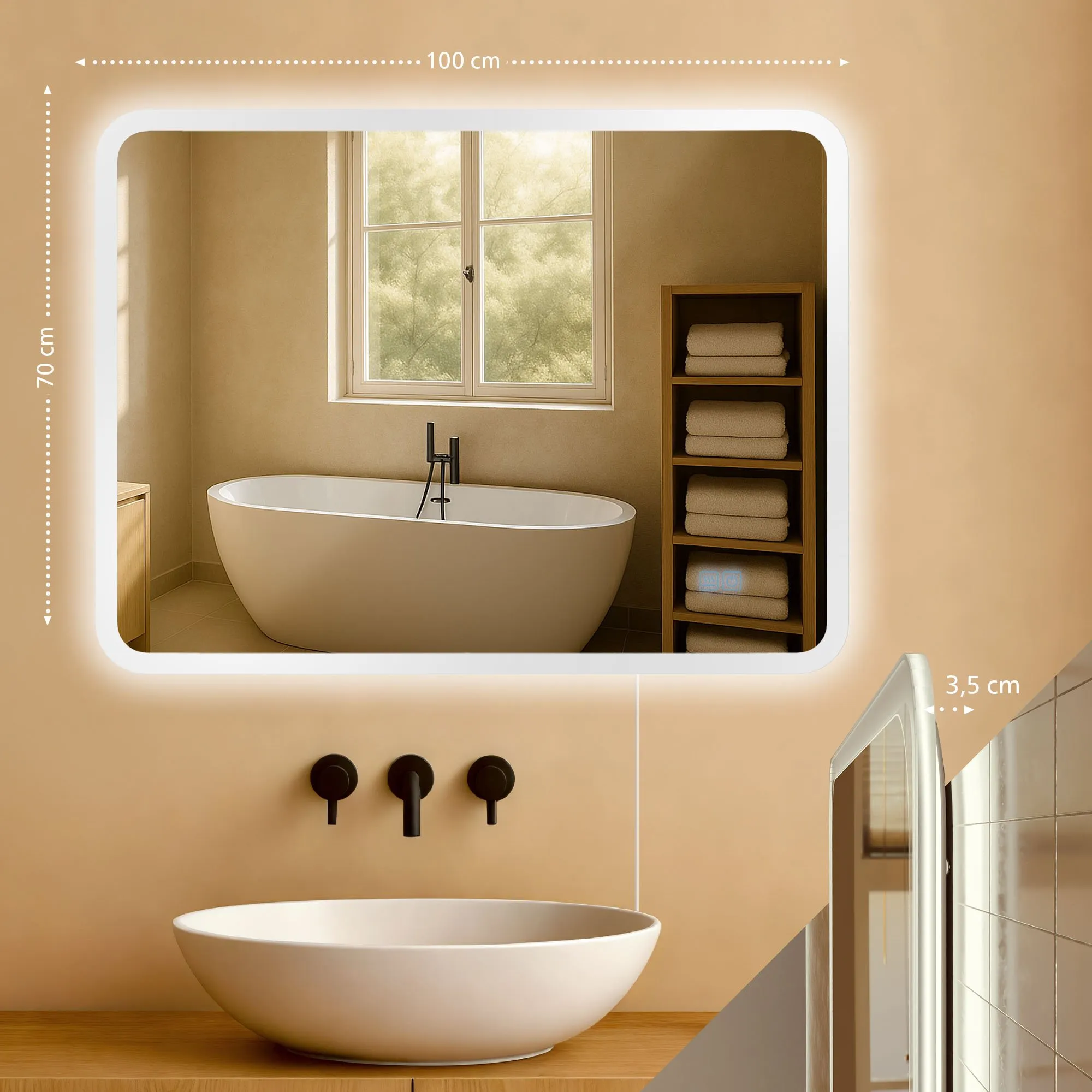 Badspiegel Jericho LED 100x70 cm Klarglas
